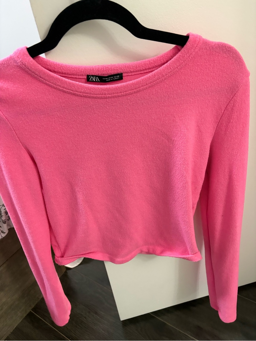 ZARA Bright Pink Long-Sleeve Boatneck Top